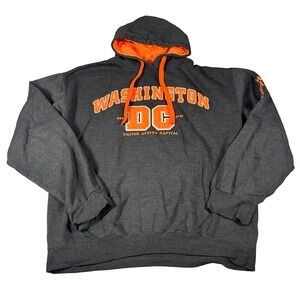 Washington DC Hoodie Mens XL Gray Orange Embroidered Pullover Fleece Sweatshirt